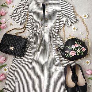 Black and White linen Striped Dress